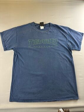 Thrasher Navy T‑Shirt with Green Outline Logo - Men's Skate Tee